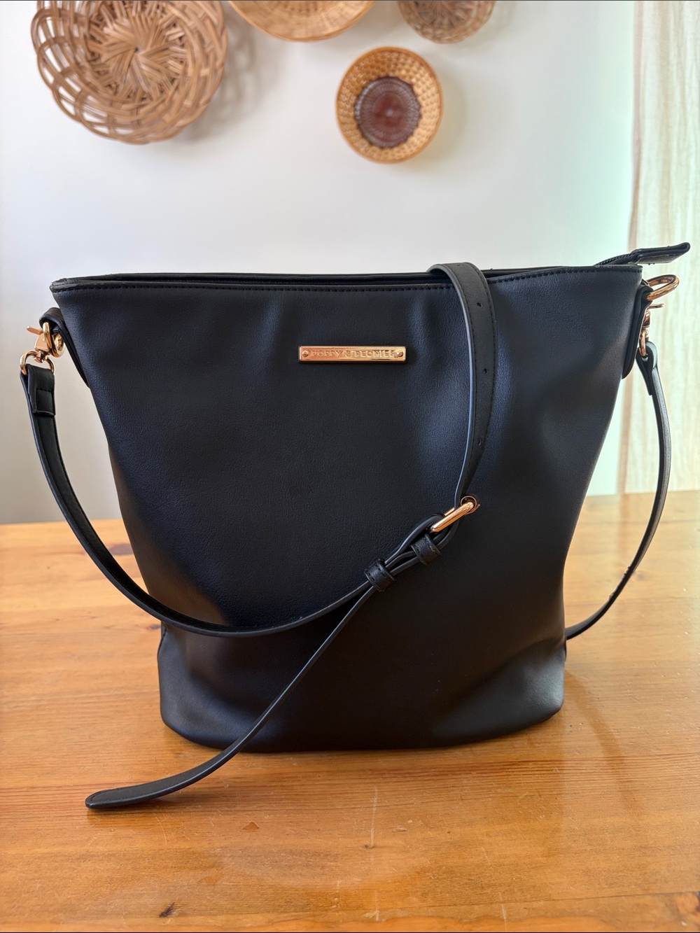 Poppy & Peonies Black Crossbody Bag with Gold Hardware